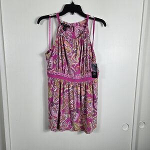 INC Women Pink Paisley Boho Beaded Y2K Babydoll Halter Top 1X NEW Flowy Eclectic